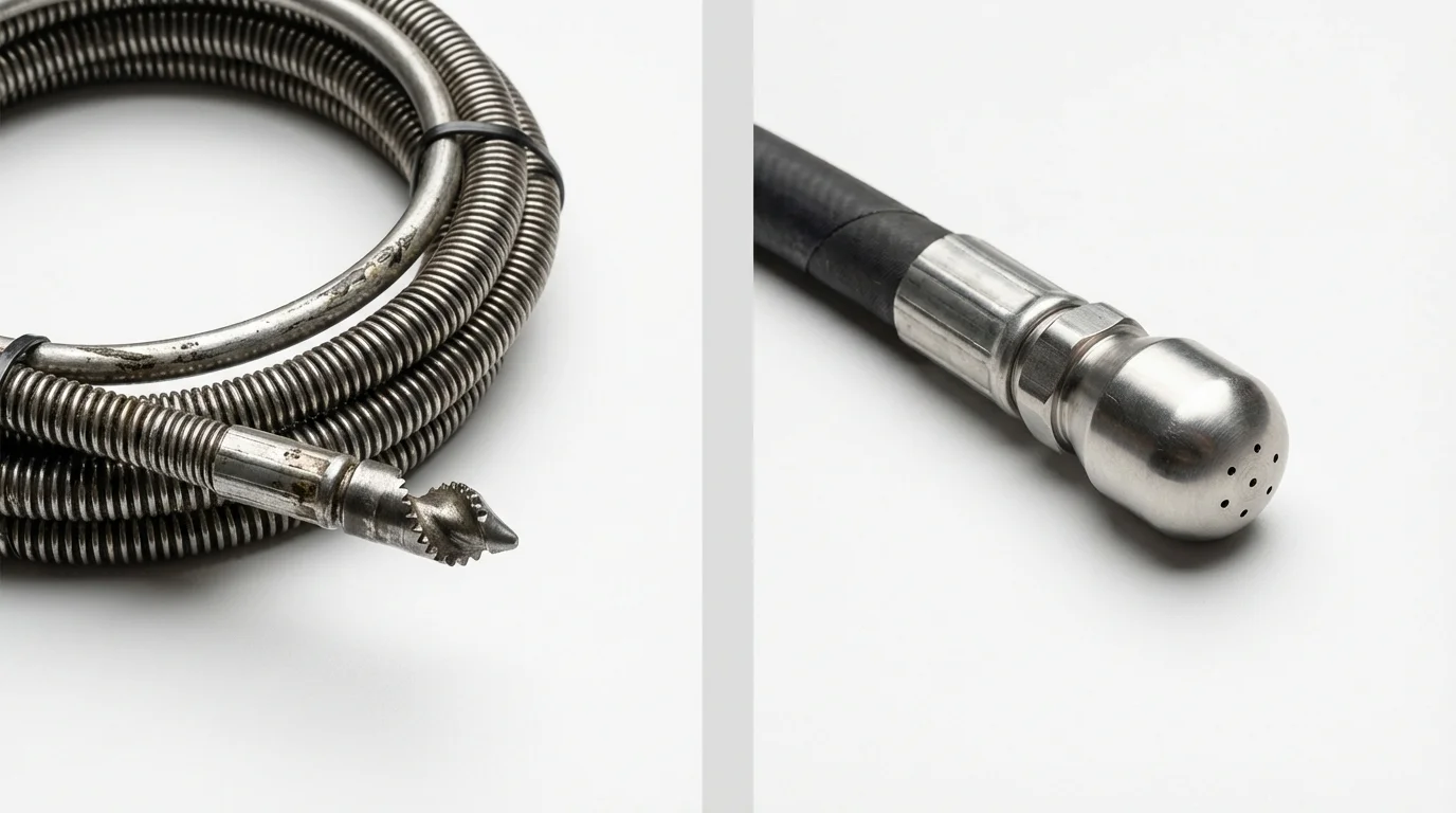 Drain snake cable and hydro jetting nozzle used for drain cleaning in Arcadia, LA