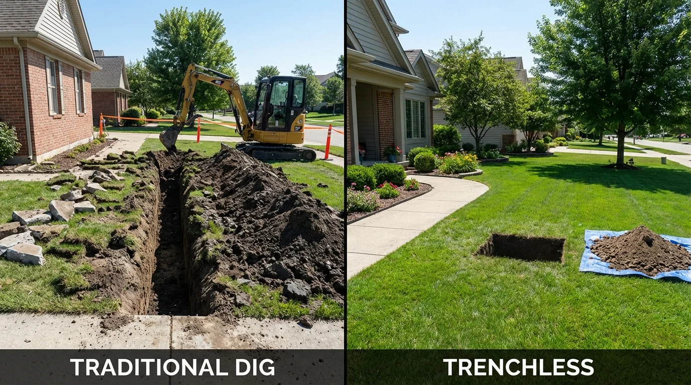 Trenchless sewer repair with minimal yard damage versus traditional excavation in Arcadia, LA